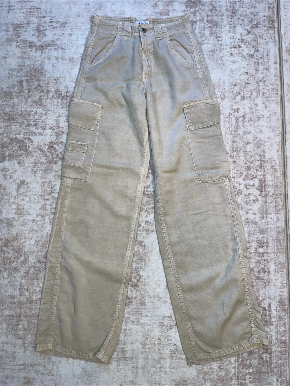 Zara Destroyed Women's Lightweight Linen Blend Cargo Pants Relaxed Utility Style
